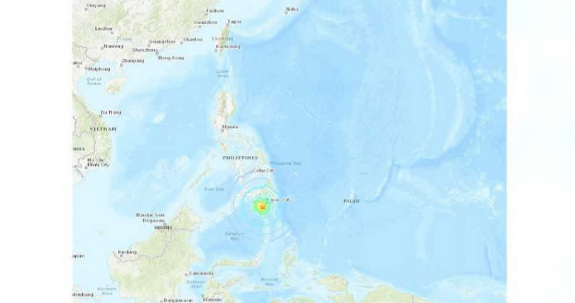 菲律賓南部民答那峨島15日發生規模6.8強震。（圖／翻攝自USGS）