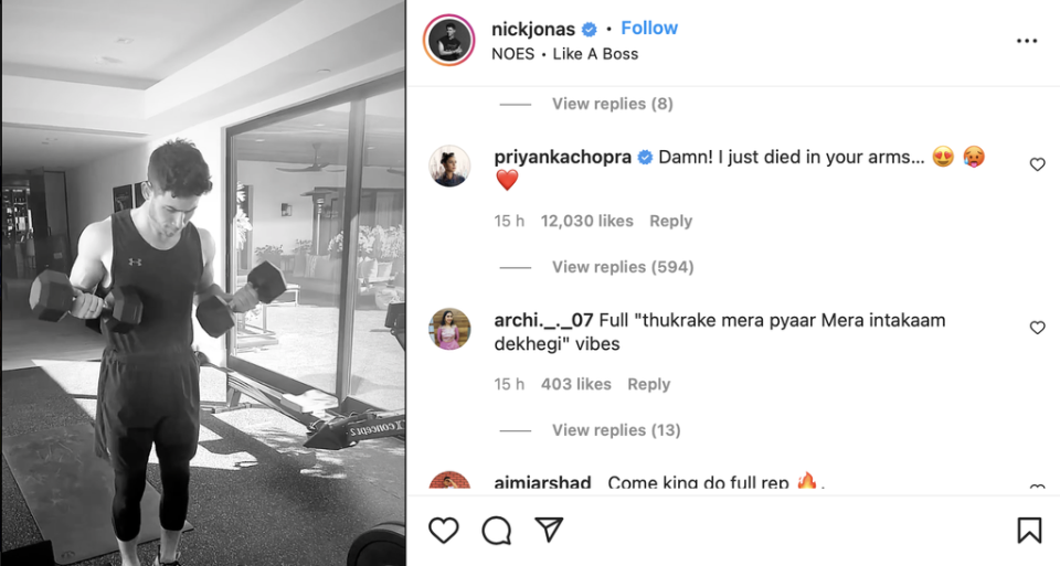 Priyanka Chopra seemed to bat away rumours she has split from Nick Jonas on Instagram (Instagram @nickjonas)