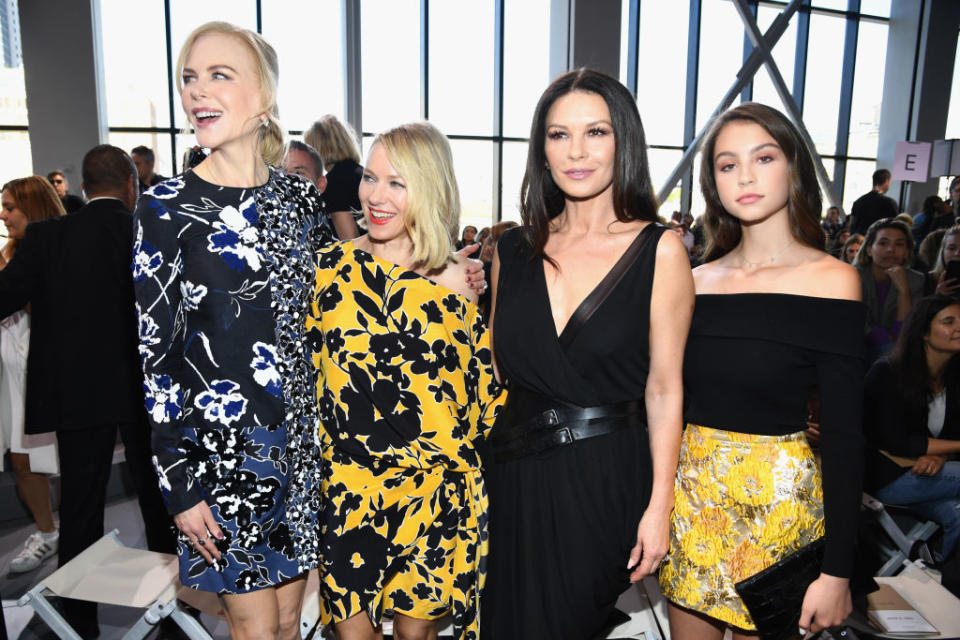 Nicole Kidman, Naomi Watts, Catherine Zeta-Jones, and Carys Douglas mingle at the Michael Kors runway show during New York Fashion Week. (Photo” Dimitrios Kambouris/Getty Images for Michael Kors)