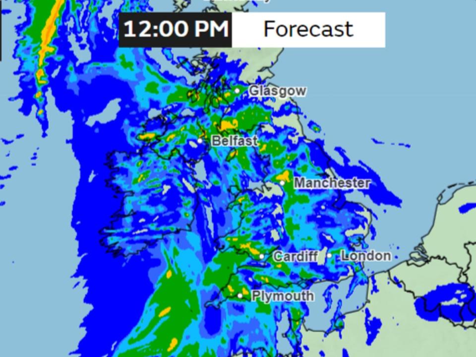 Till noon, major cities like Plymouth and Cardiff will remain under heavy rainfall (Met Office)