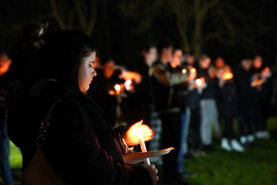A vigil is held at Grand Union Vineyard Church, Netherfield Campus, in Milton Keynes, Buckinghamshire, in memory of a four-year-old girl who died after a dog attack. (Joe Giddens/ PA) (PA Wire)