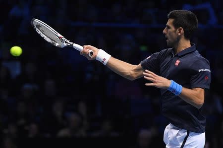 Britain Tennis - Barclays ATP World Tour Finals - O2 Arena, London - 19/11/16 Serbia's Novak Djokovic in action during his semi final match against Japan's Kei Nishikori Reuters / Toby Melville Livepic