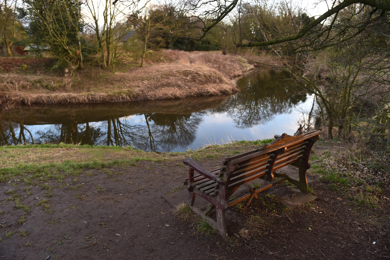 The bench where Nicola Bulley's phone was found, on the banks of the River Wyre in St Michael's on Wyre, Lancashire, as police continue their search for Nicola Bulley, 45, who vanished on January 27 while walking her springer spaniel Willow shortly after dropping her daughters, aged six and nine, at school. Picture date: Wednesday February 15, 2023. (Photo by Peter Powell/PA Images via Getty Images)