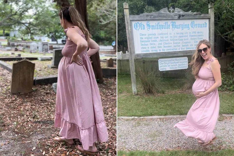 <p>Courtesy of Haley Hodge</p> Haley Hodge looking for names in a cemetery in North Carolina