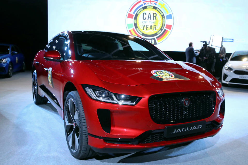 Car of the Year 2019 winner, Jaguar I-Pace, is seen during the award ceremony ahead of the 89th Geneva International Motor Show in Geneva, Switzerland March 4, 2019. REUTERS/Denis Balibouse