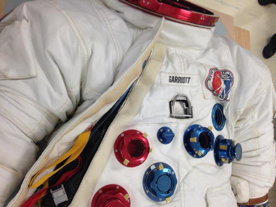 Close up of spacesuit worn by astronaut Owen Garriott on the Skylab space station seen at the National Air and Space Museum’s Udvar-Hazy Center in Chantilly, Va., Thursday, Jan. 23, 2014. Faced with an ongoing shortage of space for storage and care of its massive collection, the Smithsonian’s new restoration hangar for the nation’s historic aircraft and spacecraft and spacesuit collections is a bright spot for the museum complex in northern Virginia. Last year, the Smithsonian’s inspector general testified in Congress that the continued use of substandard facilities was a risk to important art and science collections. (AP Photo/Brett Zongker)