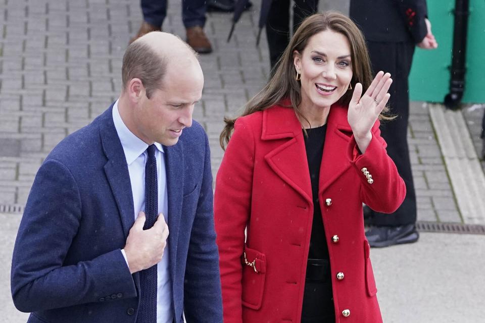 Prince William, Prince of Wales and Catherine, Princess of Wales at the RNLI Holyhead Lifeboat Station, in Holyhead, Wales