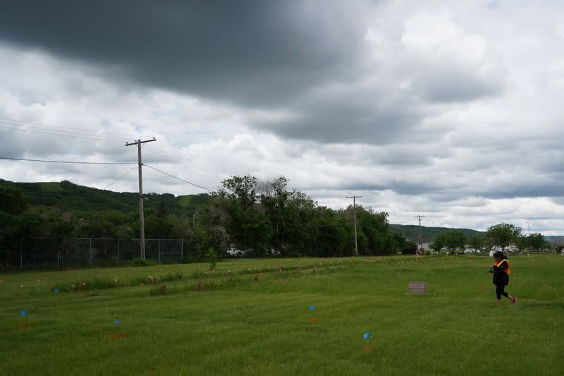 A crew performs a ground-penetrating radar search of a field near the former Marieval Indian Residential School in Grayson