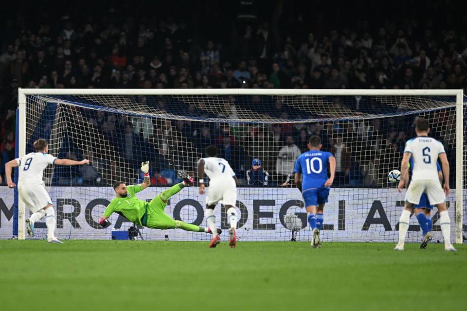 Kane scored a penalty against Italy in March 2023 to officially become England’s top scorer of all time (Getty Images)