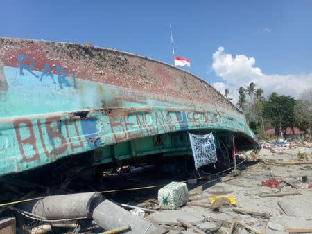 The aftermath of the earthquake in Mamboro, north of Palu, central Sulawesi, Indonesia September 30, 2018 is seen in this image obtained from a social media on October 2, 2018. Mualaf.com/via REUTERS