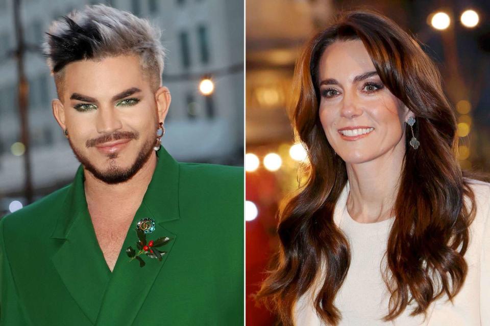 <p>getty (2)</p> Adam Lambert arrives for the Together At Christmas concert at Westminster Abbey in London on Dec. 8; Kate Middleton at Together At Christmas on Dec. 8.