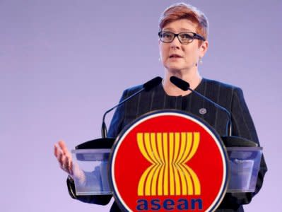 FILE PHOTO: Australian Senator and Defence Minister Marise Ann Payne answers questions from the media on the sidelines of the Association of Southeast Asian Nations (ASEAN) Defense Ministers' meeting at Clark Field, Angeles City in Pampanga province, north of Manila, Philippines October 24, 2017. REUTERS/Dondi Tawatao