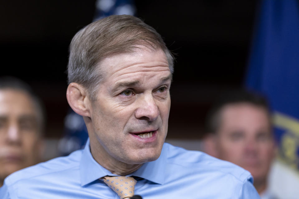 FILE - House Judiciary Committee Chairman Jim Jordan, R-Ohio, speaks during a news conference at the Capitol in Washington, Thursday, May 18, 2023. (AP Photo/J. Scott Applewhite, File)