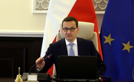 Poland's Prime Minister Mateusz Morawiecki during cabinet meeting in Warsaw, June 12, 2018. Agencja Gazeta/Slawomir Kaminski via REUTERS