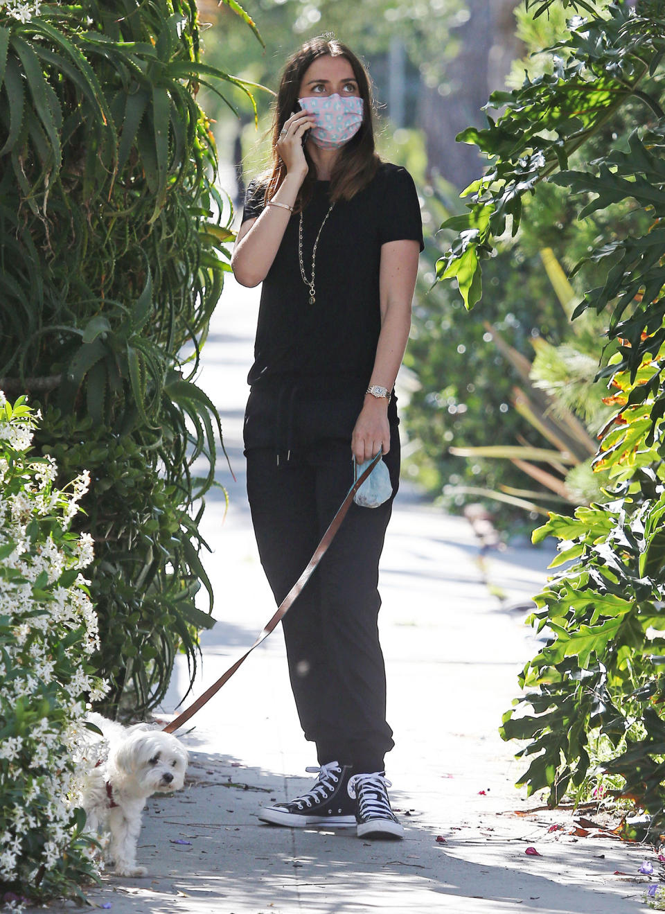 <p>Ana de Armas wears a face mask to take her dog for a walk on Friday around her Los Angeles neighborhood.</p>