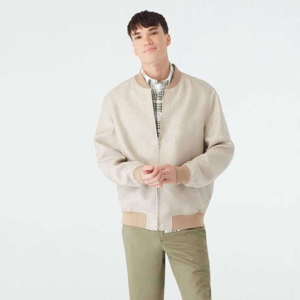 Indochino Sailsbury Linen Cream Bomber Jacket