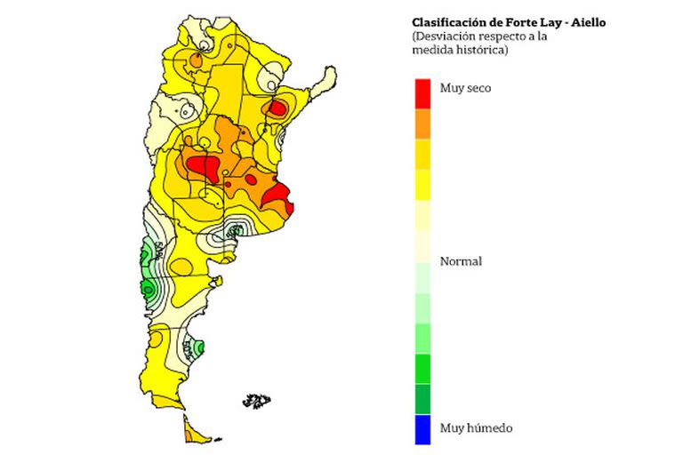 El mapa que refleja la baja reserva de humedad en los suelos del país. Bolsa de Comercio de Rosario (BCR)