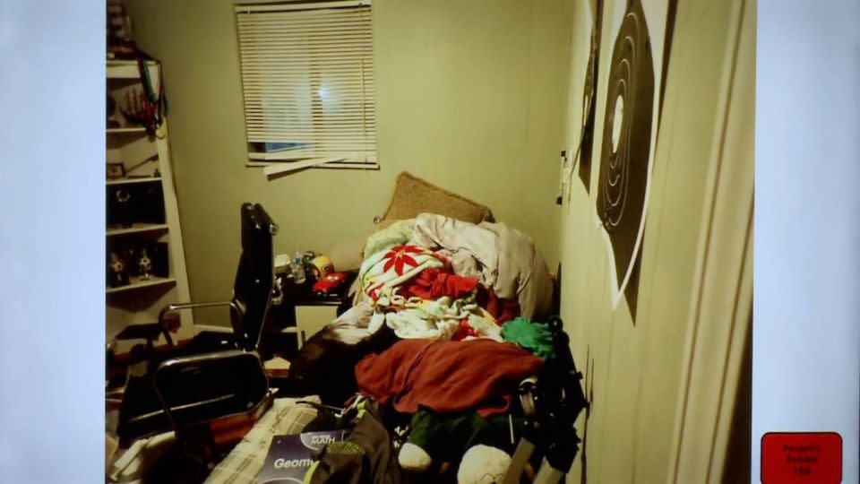 A photo of Ethan Crumbley’s room taken shortly after the shooting on November 30, 2021, was shown at his mother's manslaughter trial on Tuesday. - Pool/WWJ/WXYZ