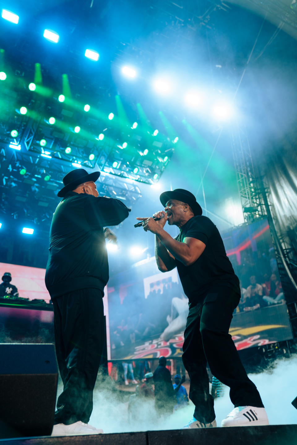 Run-D.M.C. perform at Yankee Stadium for the 50th anniversary of hip-hop.