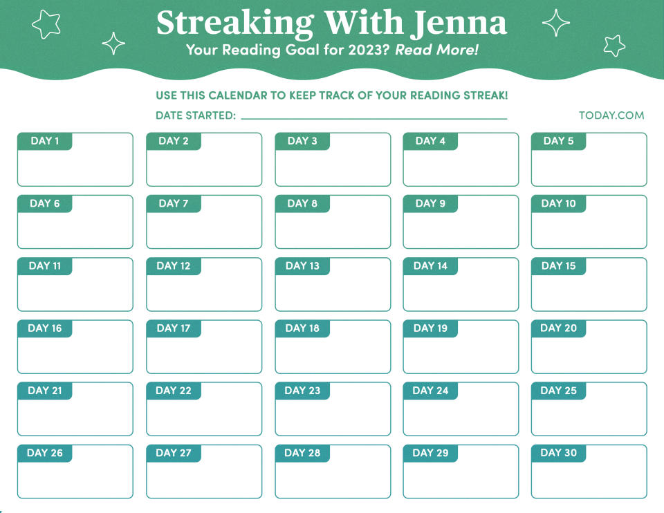 Streaking With Jenna calendar. Print this out and keep track at home.  (TODAY Illustration)