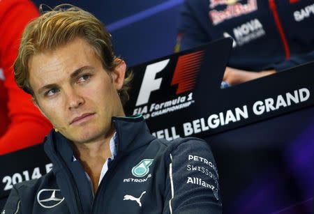 Mercedes Formula One driver Nico Rosberg of Germany attends a news conference ahead of the weekend's Belgian F1 Grand Prix in Spa-Francorchamps August 21, 2014. REUTERS/Yves Herman