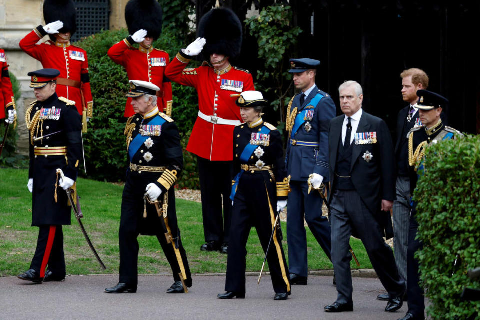 <div class="inline-image__caption"><p>King Charles III, Anne, Princess Royal, Prince William, Prince of Wales, Prince Andrew, Duke of York, Prince Edward, Earl of Wessex, Prince Harry, Duke of Sussex arrive at St. George's Chapel on September 19, 2022 in Windsor, England.</p></div> <div class="inline-image__credit">Jeff J Mitchell/Pool via REUTERS</div>