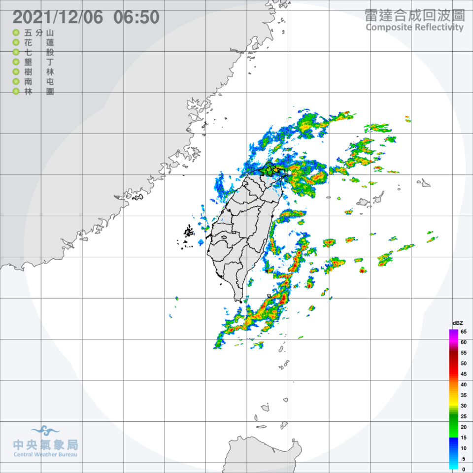 今天是本周水氣最多的時候，基隆北海岸及宜蘭降雨明顯。（氣象局提供）