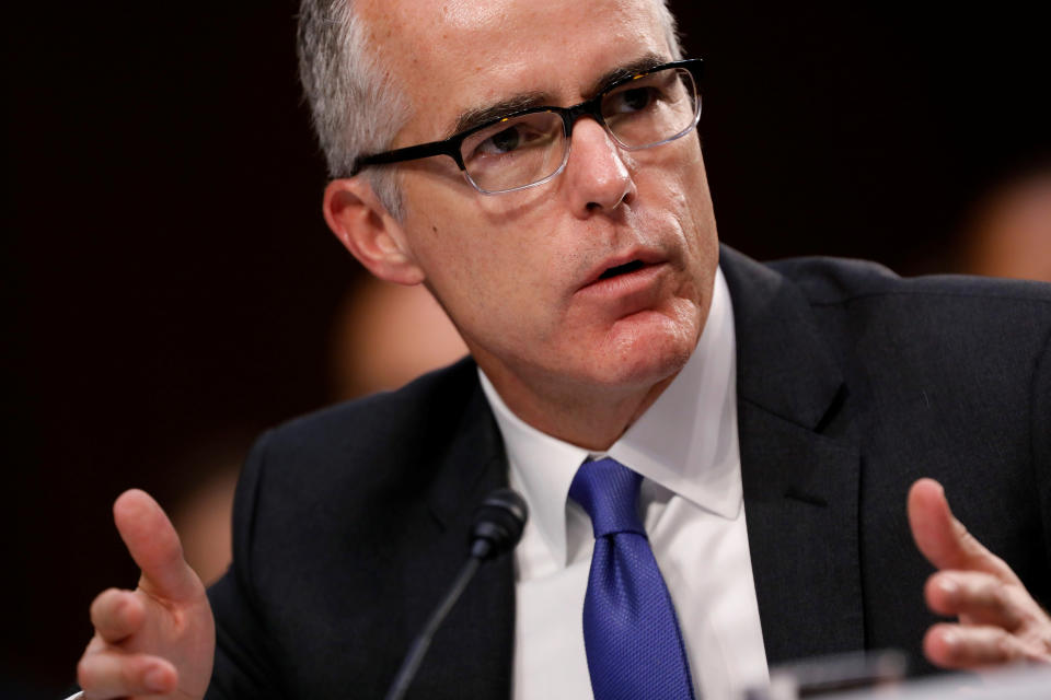 Acting FBI Director Andrew McCabe testifies before a Senate Intelligence Committee hearing on Capitol Hill in Washington, D.C., U.S., June 7, 2017.  (Photo: Aaron P. Bernstein/Reuters)