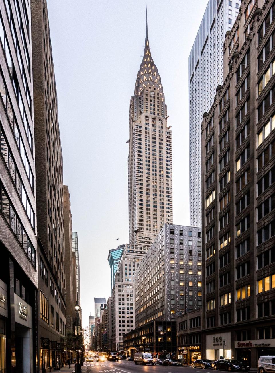 <p>Designed by famed architect William Van Alen, this Art Deco landmark stands 77 floors tall with eagles of chromium nickel overlooking New York City. Its staggering height is in part thanks to a <a href="https://www.townandcountrymag.com/leisure/arts-and-culture/g32684523/the-chrysler-building-nyc-history-photos/" rel="nofollow noopener" target="_blank" data-ylk="slk:career-long rivalry;elm:context_link;itc:0;sec:content-canvas" class="link ">career-long rivalry</a> between Van Alen and his former design partner, H. Craig Severance, who was commissioned at the same time to design a tower for the Manhattan Company. </p><p>In a race to build the tallest skyscraper in New York City, Van Alen ultimately won after having the 27-ton steel spire made in secret and added to officially make it the tallest building in the world at the time. Today, the Chrysler Building remains as one of the world’s most famous skyscrapers and a hallmark of New York City.</p>