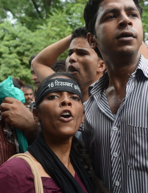 Activists outside a juvenile court in New Delhi on Saturday demand the death of the convicted teenager. The court found the teenager guilty over the brutal assault on the student on a moving bus last December, in the first and long-delayed verdict on the incident that shone a spotlight on India's treatment of women