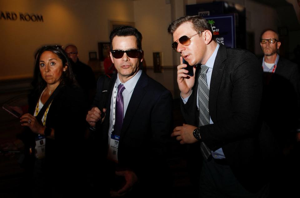 Patrick Davis and James O’Keefe, president of Project Veritas, arrive at CPAC (REUTERS)