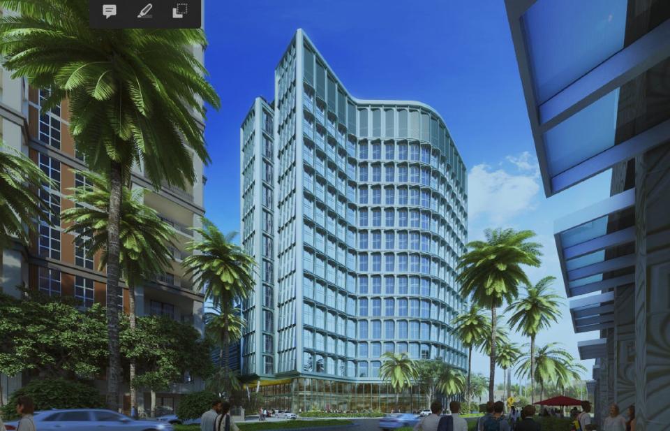 Rendering of proposed Signia by Hilton hotel at the Palm Beach County Convention Center in West Palm Beach. The hotel would be built by Related Cos. of New York.
(Credit: Related Cos.)