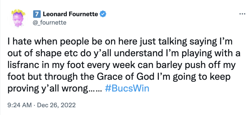 Leonard Fournette revealed he's dealing with the Lisfranc injury.  (Image via @_fournette on Twitter)