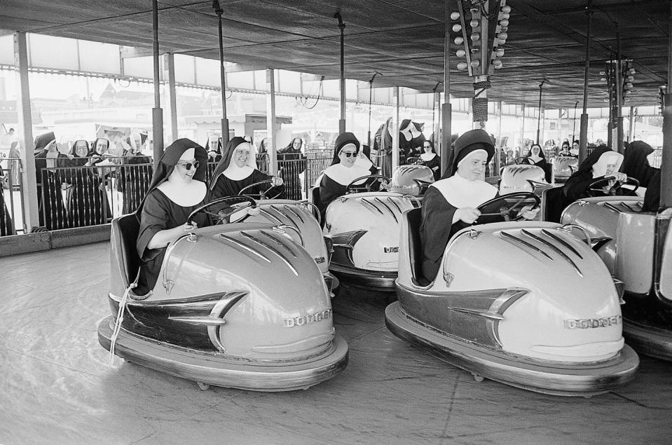 Nuns ride bumper cars: 1962