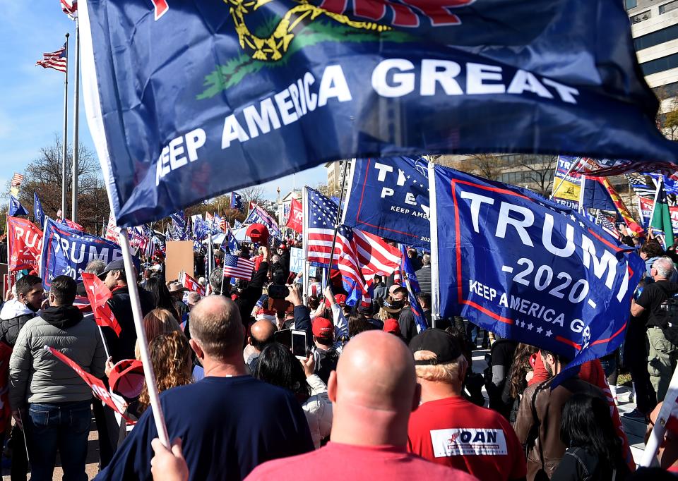 Supporters of US President Donald Trump rally in Washington, DC, on November 14, 2020. (Olivier Douliery/AFP via Getty Images)