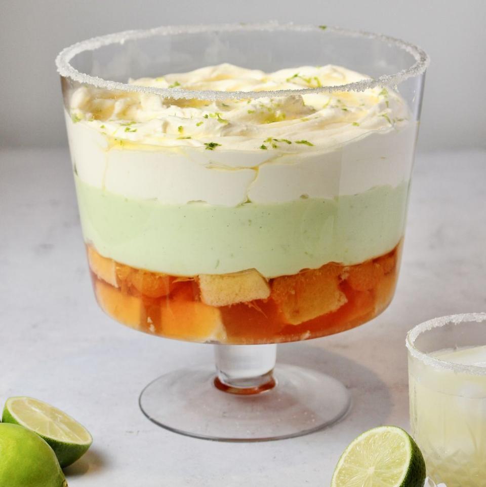 <p>This <a href="https://www.delish.com/uk/cooking/recipes/a36383514/margarita-ice-lollies/" rel="nofollow noopener" target="_blank" data-ylk="slk:margarita;elm:context_link;itc:0;sec:content-canvas" class="link ">margarita</a> trifle is a party in a bowl and everyone is invited. Sweet, sharp and salty, this lush trifle is easy AF. Grab some pre-made jelly cups, a tub of custard, some Margarita ingredients and you’re pretty much there…</p><p>Get the <a href="https://www.delish.com/uk/cooking/recipes/a32598446/margarita-lime-trifle/" rel="nofollow noopener" target="_blank" data-ylk="slk:Margarita Trifle;elm:context_link;itc:0;sec:content-canvas" class="link ">Margarita Trifle</a> recipe.</p>
