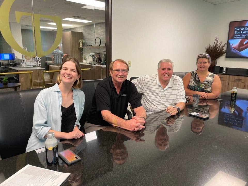 Residents of Hamilton Place formalized the purchase of their community July 12, with the help of Leap Housing. Holly Apsley, the resident-owned community program manager for Leap, is at left. Barry Shanahan, the president of the newly formed Hamilton Place Community Inc., is third from left. Ray Olson, the vice president, and Clara Kornish, secretary, are second and fourth from left.