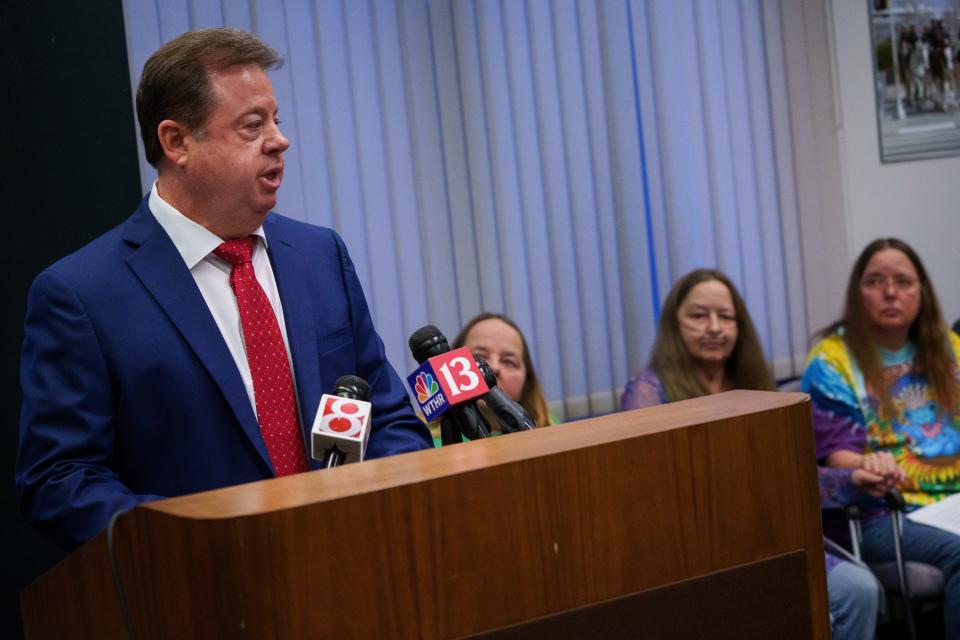 Retired IMPD Sgt. David Ellison, speaks Thursday, Jan. 18, 2024, during a press conference at the City-County Building in Indianapolis. Law enforcement, with the help of genetic genealogy testing, was able to solve a cold case from 1975. Ellison began investigate the cold case in 2018.