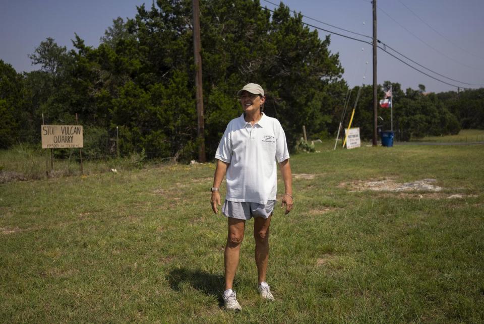 Milann Guckian, president and founder of Preserve Our Hill Country Environment, stands on her property in Comal County about halfway between New Braunfels and Bulverde on June 16, 2023. Guckian, who has owned her property since 1996, is among the residents who raised environmental concerns after Doug Harrison submitted an application for a wastewater treatment plant on his 500-plus-acre plot of land. “Everybody wants to be here, but you can do it responsibly.” Guckian said. “If we don’t pump the brakes now, we won’t have a blade of grass 25 years from now.”