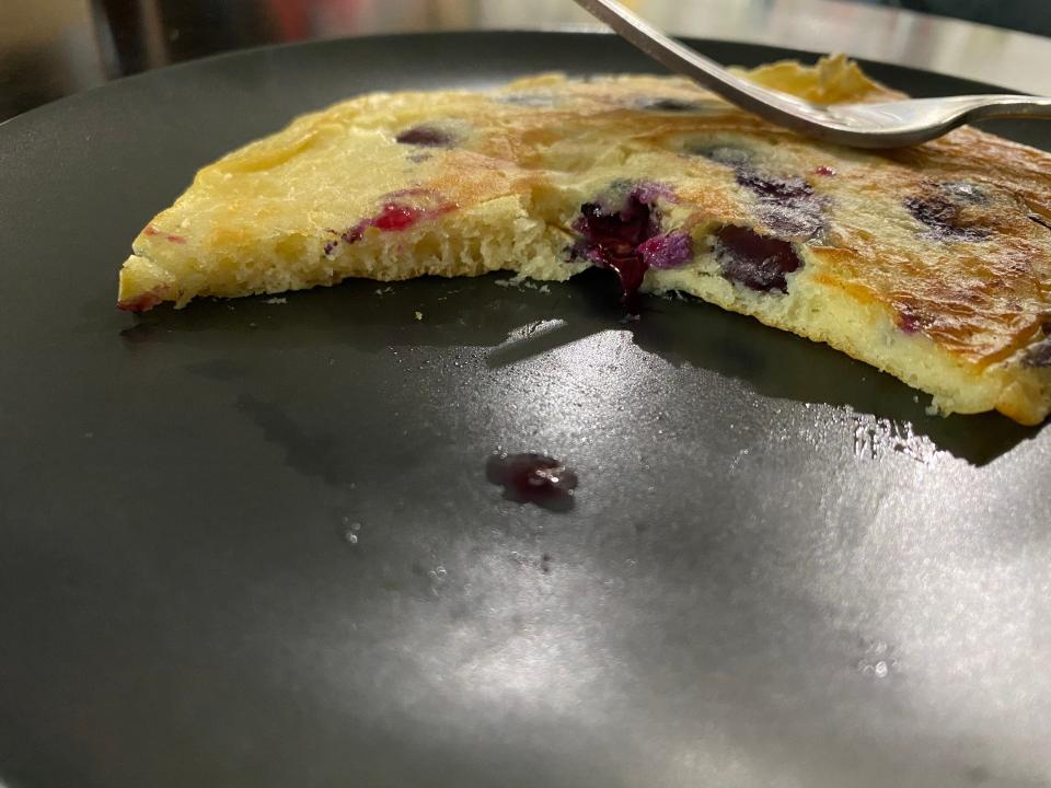 The pancake was tangy and lemony, but the blueberries weren't soft enough for my taste.