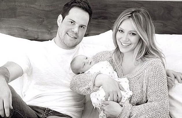 Celebrity photos: Hilary Duff gave birth to her first baby, little Luca, a month ago. This is the first snap of the whole family. All together now – aww.