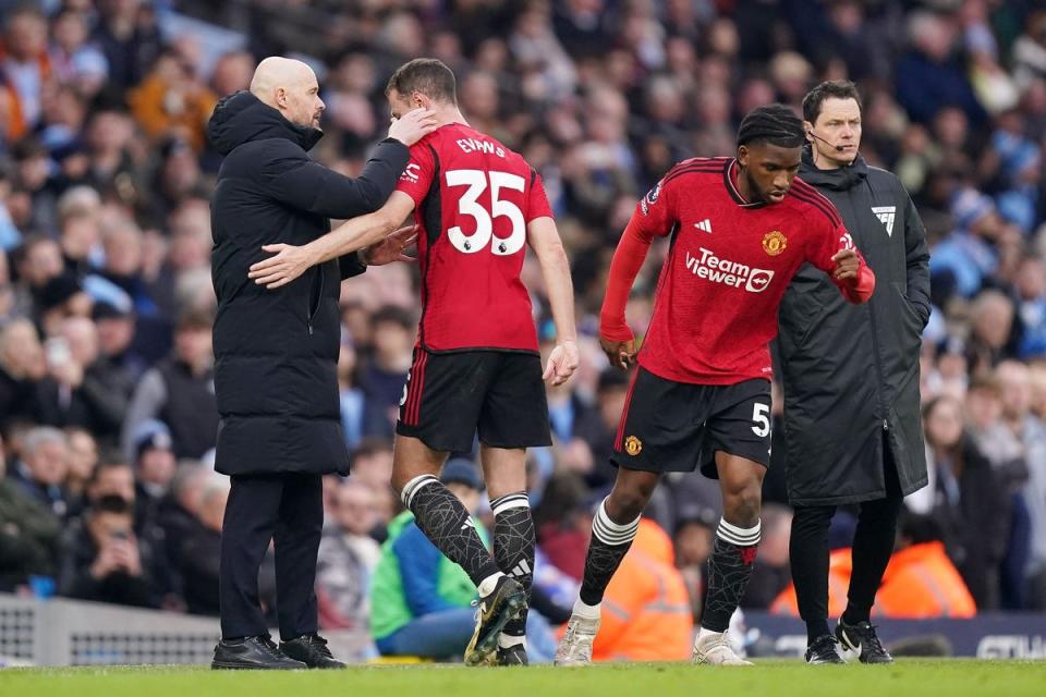 Jonny Evans was also forced off at the Etihad on Sunday (Mike Egerton/PA Wire)