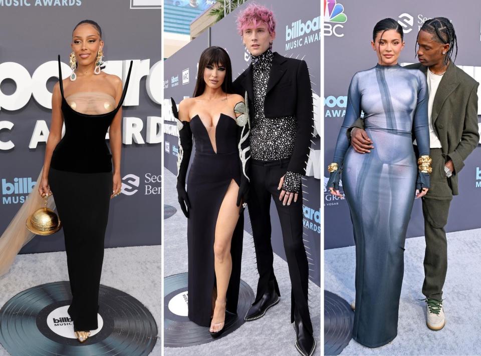 Doja Cat, Megan Fox with Machine Gun Kelly, and Kylie Jenner with Travis Scott at the 2022 Billboard Music Awards.