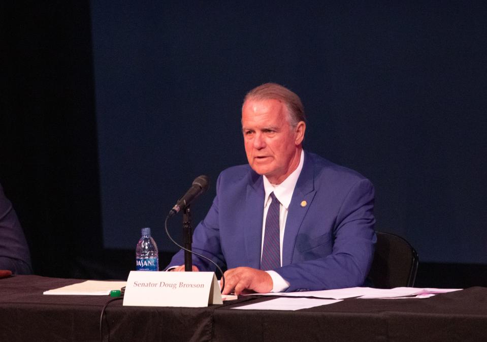 State Sen. Doug Broxson speaks at the annual delegation meeting at Pensacola State College on Dec. 7, 2021.