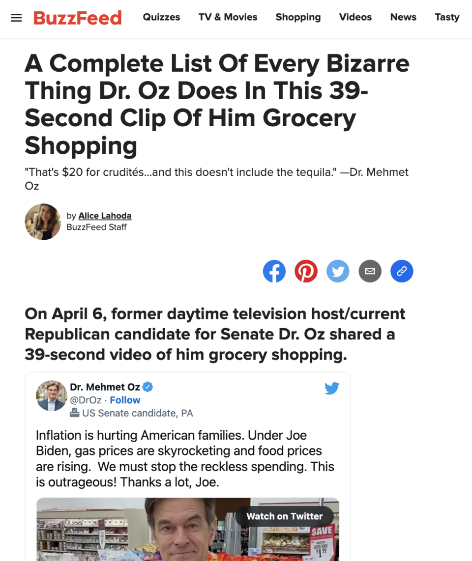 BuzzFeed article about Oz going grocery shopping