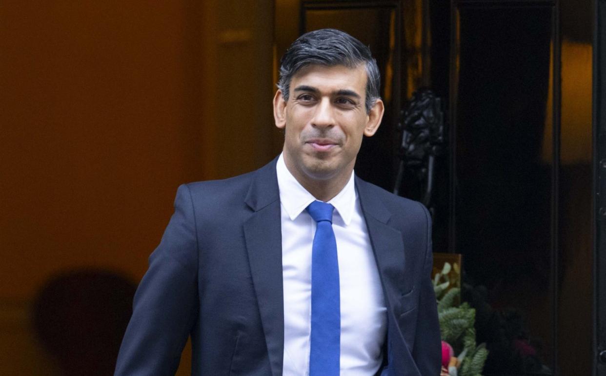 Rishi Sunak, the Prime Minister, is pictured leaving 10 Downing Street this morning