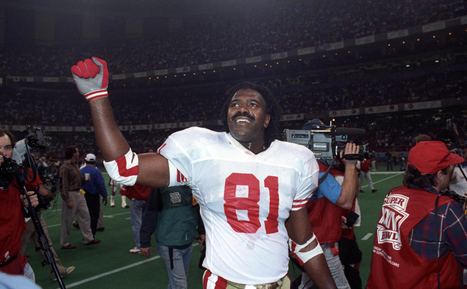 Jan 28, 1990; New Orleans, LA, USA; FILE PHOTO; San Francisco 49ers tight end Jamie Williams (81) on the field after defeating the Denver Broncos in Super Bowl XXIV at the Superdome. The 49ers defeated the Broncos 55-10. Mandatory Credit: Darr Beiser-USA TODAY Sports