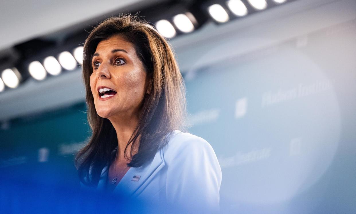 <span>Nikki Haley speaks at the Hudson Institute in Washington yesterday.</span><span>Photograph: Jim Lo Scalzo/EPA</span>