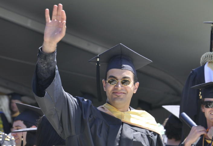 In this photo provided by the family of Abdulrahman al-Sadhan, Abdulrahman al-Sadhan poses for a graduation photo at Notre Dame de Namur University, a private Catholic university, in Belmont, Calif., May 4, 2013. Saudi humanitarian aid worker al-Sadhan’s anonymous Twitter account used to parody issues about the economy in Saudi Arabia has landed him in prison in the kingdom. On Tuesday, May 16, 2023, al-Sadhan and his sister filed the lawsuit against Twitter Inc. and Saudi Arabia, alleging that they are members of a racketeering enterprise that seeks to extend the authoritarian control of Saudi Arabia beyond its borders and silence its critics through acts of transnational repression on U.S. and international soil. (Family of Abdulrahman al-Sadhan via AP)