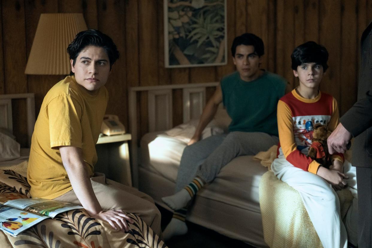 Jose Velazquez as Uber, Orlando Pineda as Dixon, and Martin Fajardo as Ozzy in "Griselda"